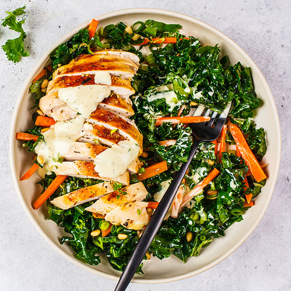 Grilled Chicken and Kale Power Bowls with Miso Dressing